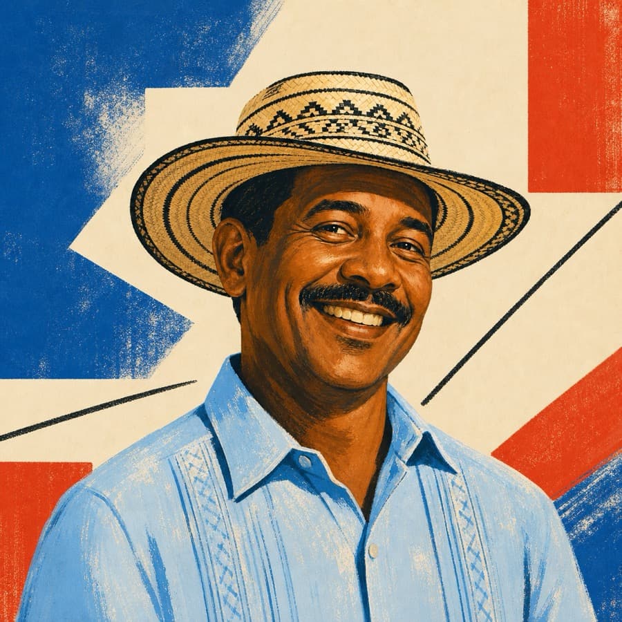 Beto: un señor panameño sonriente con sombrero pintado y guayabera