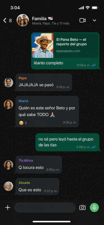 Grupo familiar reaccionando a su reporte